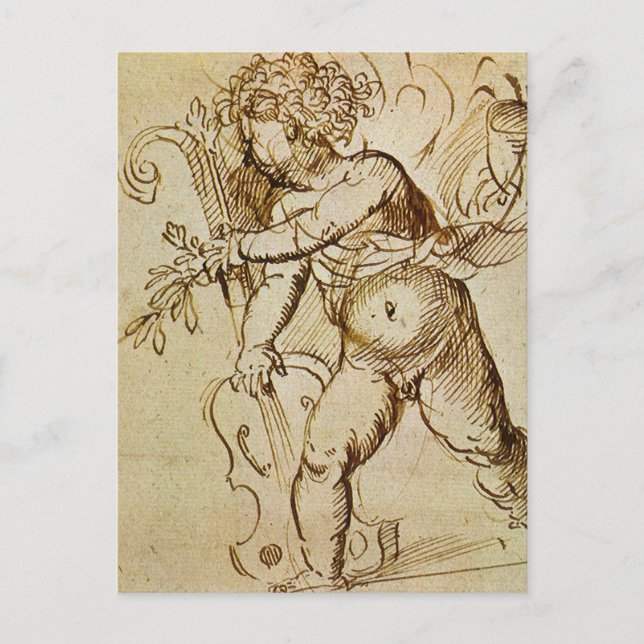 Postal Cupido con un violín de Domenico Campagnola (Anverso)