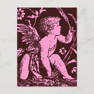 Postal Cupido de chocolate con huella vintage de tallo de