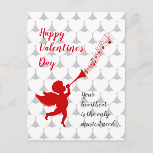 Postal Cupido tocando música en el Día de San Valentín