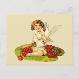 Postal Cupido vintage en Lily Pad