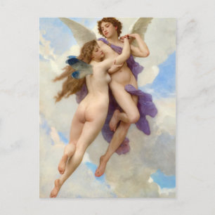 Postal Cupido y psique en el abrazo amoroso
