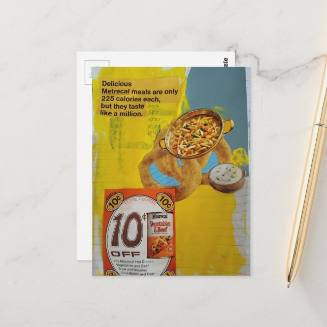 Postal Cupón de comidas de 1968 collage de medios mixtos (Anverso/Reverso In Situ)