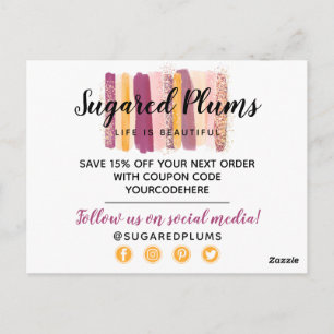 Postal Cupón de Thank You Plum Purple & Gold Paint Stroke