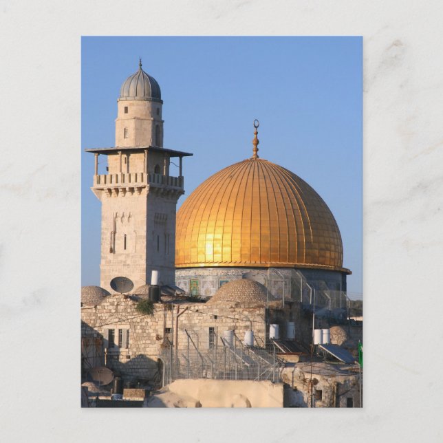 Postal Cúpula de la roca, Al Aqsa al atardecer, Jerusalén (Anverso)