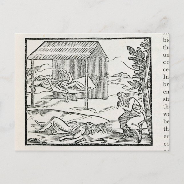 Postal Curando a los enfermos, nativos de la Española (Anverso)