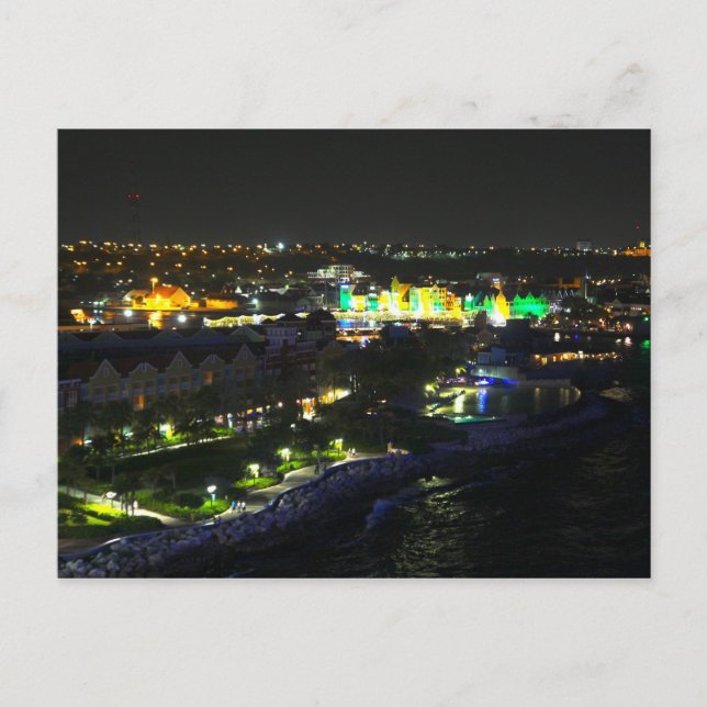 Postal Curazao de noche - Puerto de Willemstad (Anverso)