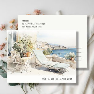 Postal Curfu Grecia Paisaje Acuarela Viajes