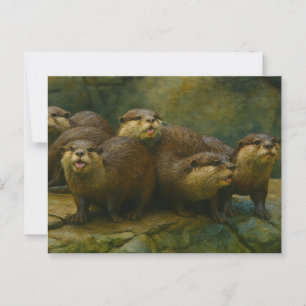Postal Curiosa compañía - Otter Family on the Rocks