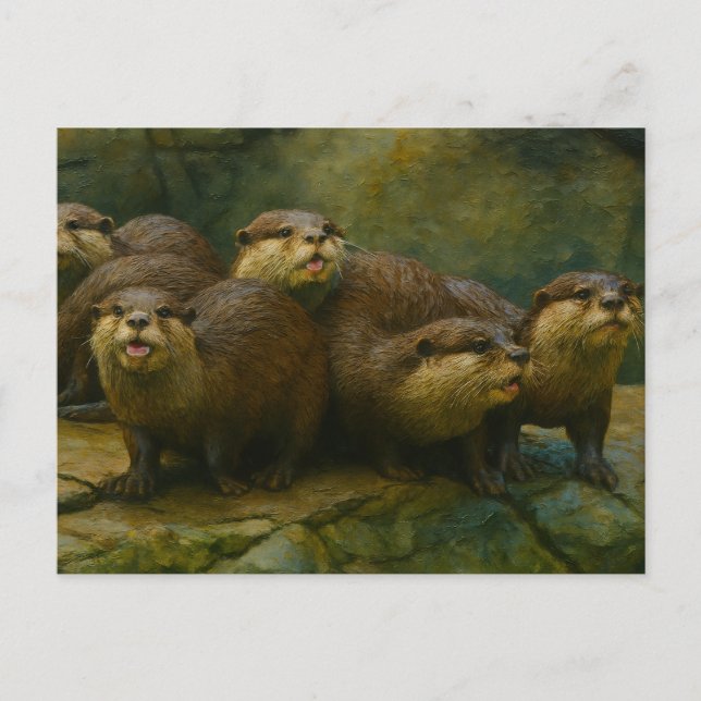 Postal Curiosa compañía - Otter Family on the Rocks (Anverso)