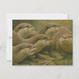 Postal Curiosa compañía - Otter Family on the Rocks