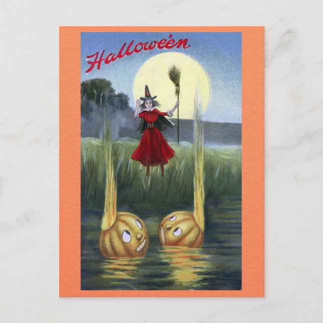 Postal Curiosa divertida calabaza de bruja de Halloween (Anverso)