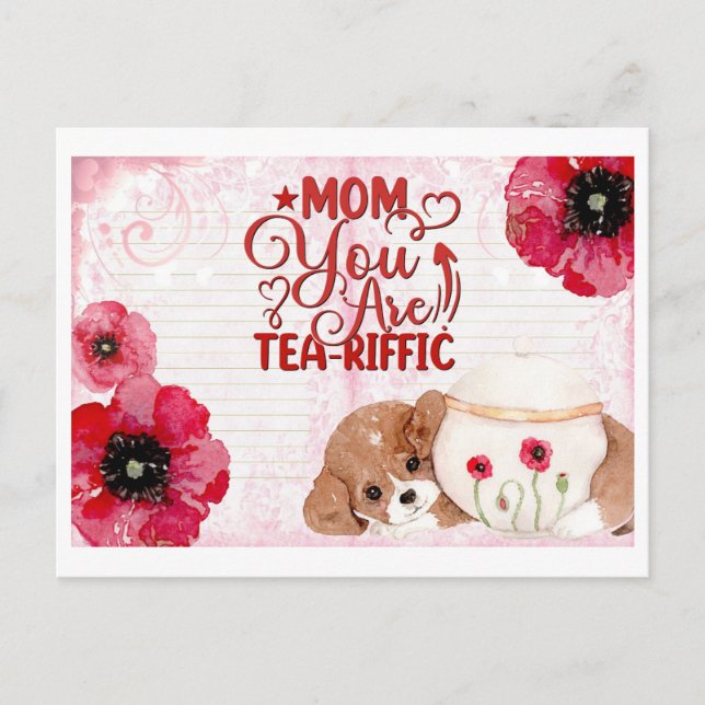 Postal Curiosa Madre Cumpleaños Tea Lover Perro Floral (Anverso)
