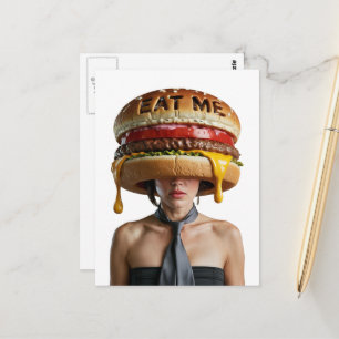 Postal Curiosa Surrealista Cheesburger Woman
