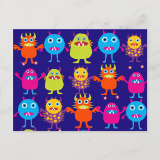 Postal Curiosas criaturas de Fiestas monstruos en azul