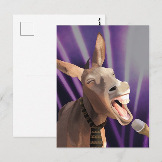 Postal Curioso canto Donkey Farm Animal Purple Background (Anverso / Reverso)