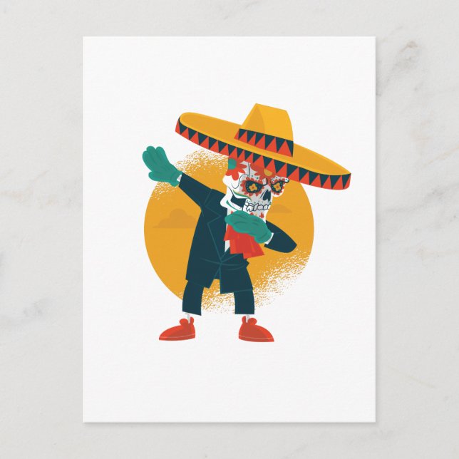 Postal Curioso Dabbing CincoDeMayo Skeleton Sugar Skull (Anverso)