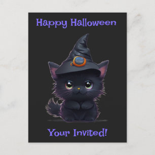 Postal Curioso gato negro de Halloween