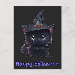 Postal Curioso gato negro de Halloween