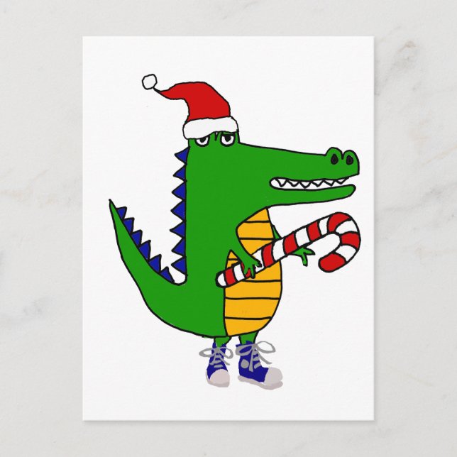 Postal Curioso lagarto en Santa hat Navidades arte (Anverso)