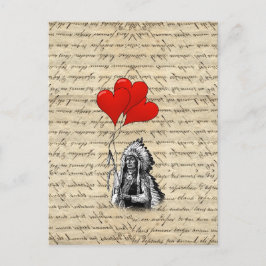 Postal Curiosos globos de corazón y jefe indio