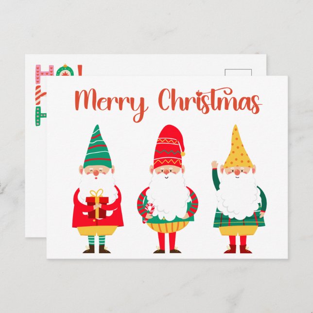 Postal Curiosos gnomos festivos Feliz Navidad (Anverso / Reverso)