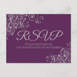 Postal Curls de plata elegante Plum Purple Wedding RSVP