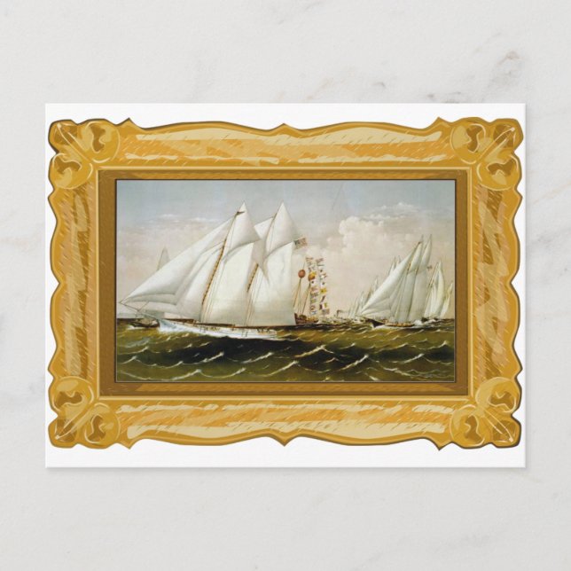 Postal Currier e ives —postal de yates de Carreras (Anverso)