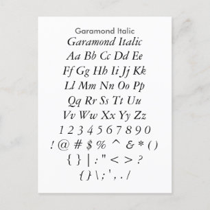 Postal Cursiva de garamond - Hoja de ejemplo de fuente de