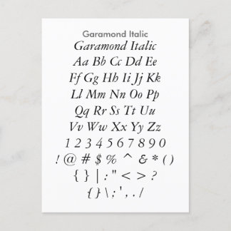Postal Cursiva de garamond - Hoja de ejemplo de fuente de