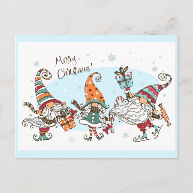Postal Curso Feliz Navidad Elves Gnomes Watercolor Divers (Anverso)