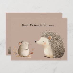 Postal Curte Brown Cream Hedgehog Mouse Mejor Amigos
