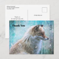 Curte Furry Fox en fondo azul grunge Gracias