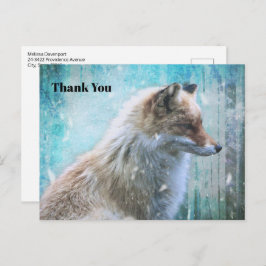 Postal Curte Furry Fox en fondo azul grunge Gracias