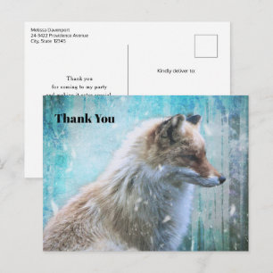 Postal Curte Furry Fox en fondo azul grunge Gracias