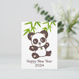 Postal Curte Happy Panda Bamboo Año Nuevo