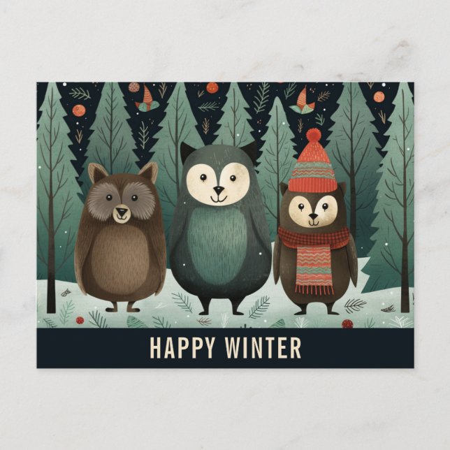 Postal Curte Happy Winter Woodland Forest Animal (Anverso)
