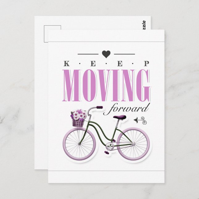 Postal Curte Motivational Keep Moving Avance con la bicic (Anverso / Reverso)