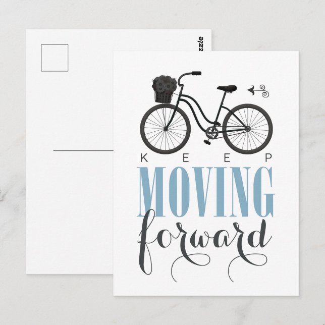 Postal Curte Motivational Keep Moving Avance con la bicic (Anverso / Reverso)