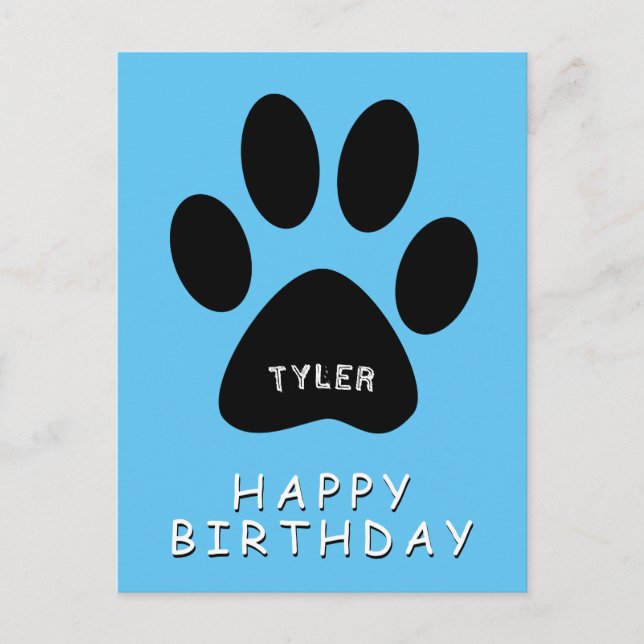 Postal Curte Paw Print Blue Feliz cumpleaños (Anverso)