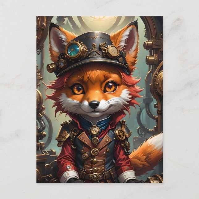 Postal Curte Steampunk Red Fox (Anverso)