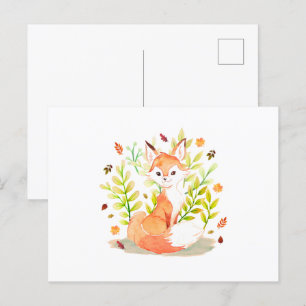 Postal Curte Watercolor Fox Animal