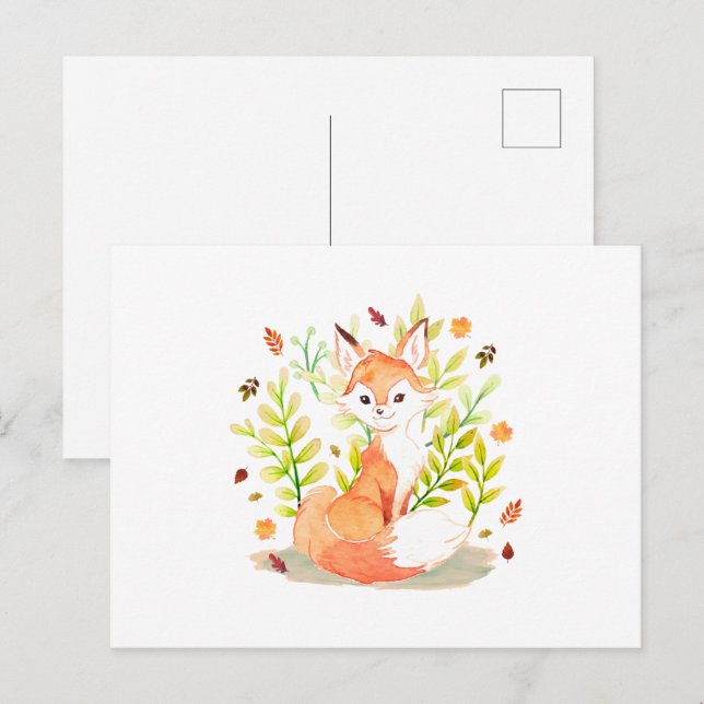 Postal Curte Watercolor Fox Animal (Anverso / Reverso)