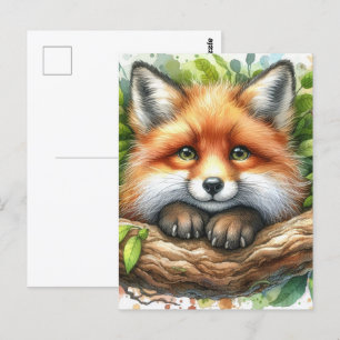 Postal Curte Watercolor Red Fox