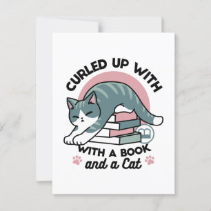 Postal Curva con un libro y un gato - cómodos lectores de