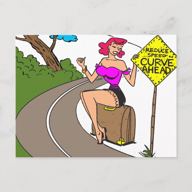 Postal Curva por delante, mujer Bonito golpeando, diverti (Anverso)