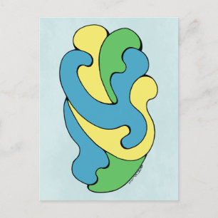 Postal Curvas de abrazo (amarillo, azul, verde)