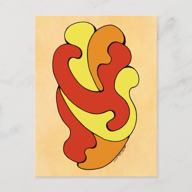 Postal Curvas de abrazo (amarillo, rojo, Naranja) (Anverso)