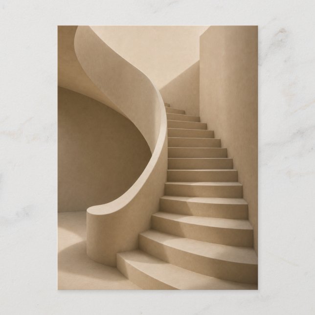 Postal Curved Staircase Minimalist Beige Postcard (Anverso)