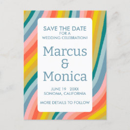 Postal Curvy Colorful Stripes Línea Arcoiris Save the Dat