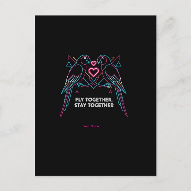 Postal Custom Couple Anniversary Neon Parrots Winter Hood (Anverso)